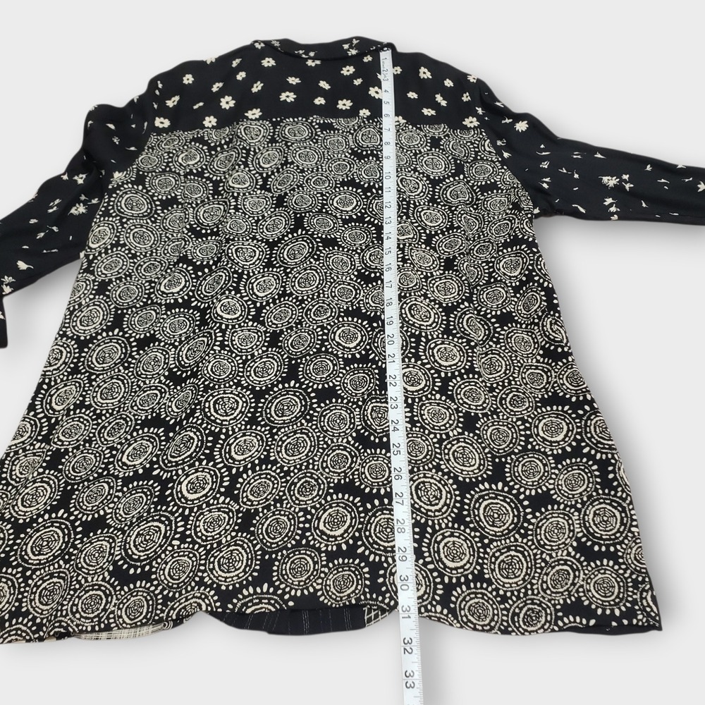 VTG Carole Little Mixed Print Patchwork Button Front Tunic Blouse Black White 14 - Picture 12 of 13